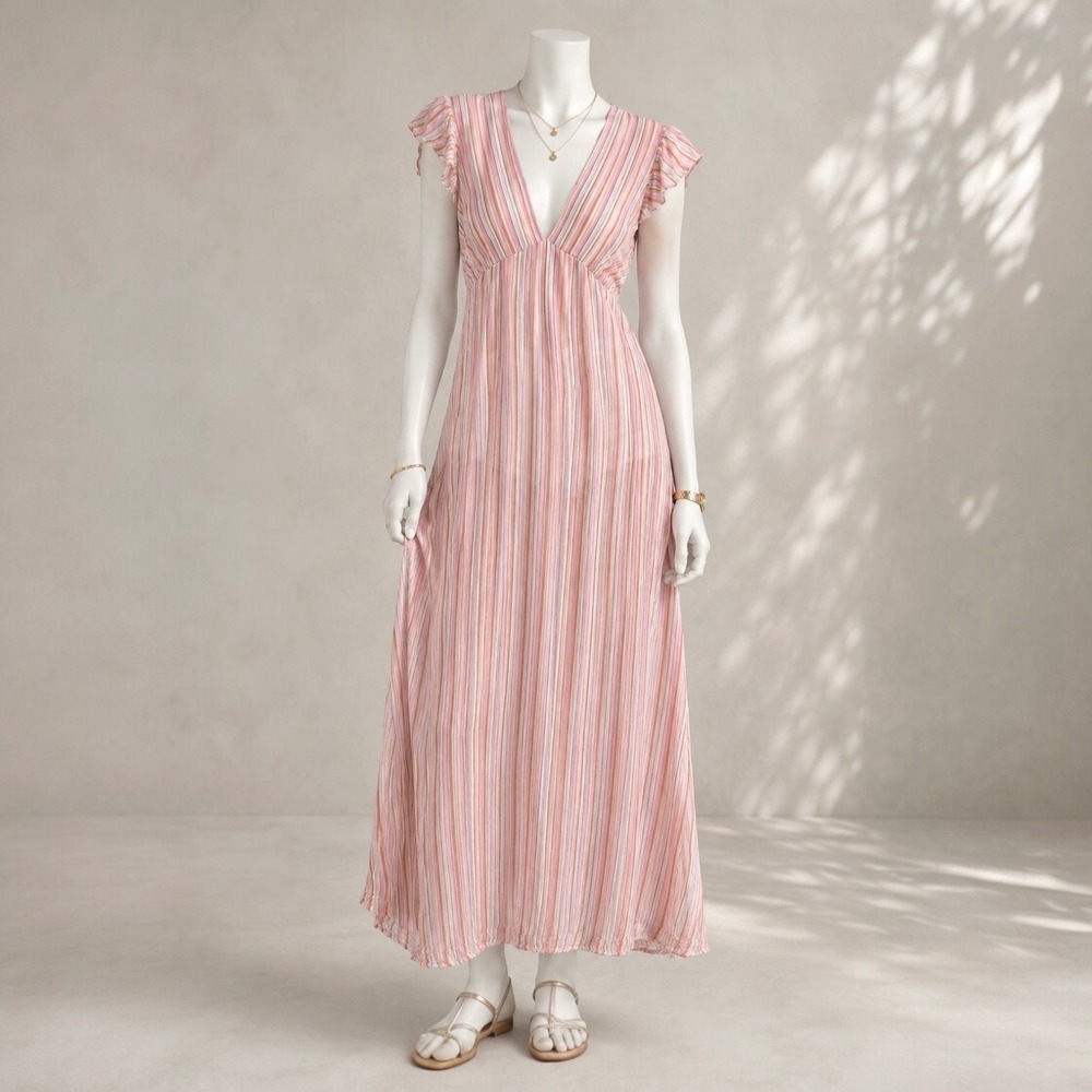 Everyday Ritual Heidi Nightgown XXL Pink Striped Cotton Cottagecore Sleep Dress
